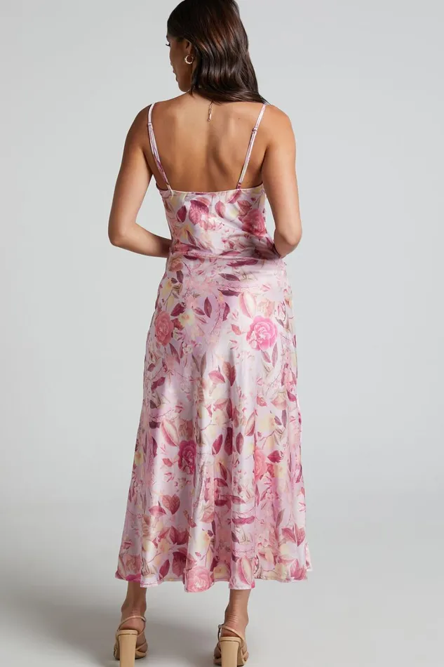 Ojai Midi Dress 8211 Cowl Neck Split Dress In Soft Floral Women Showpo Curve Clothes
