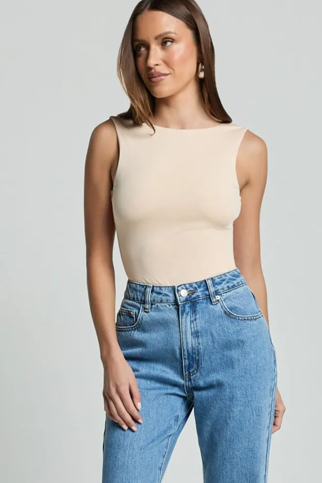 Ollie Bodysuit 8211 Boat Neck Low Back Bodysuit In Stone Women Showpo Tops