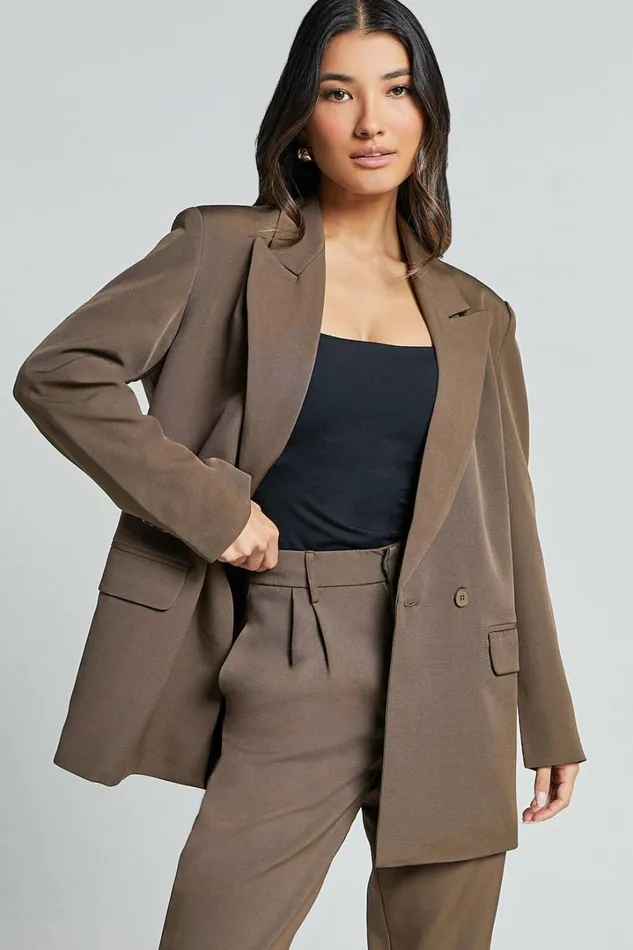 Ophelia Blazer 8211 Double Breasted Blazer In Dark Olive Women Showpo Blazers