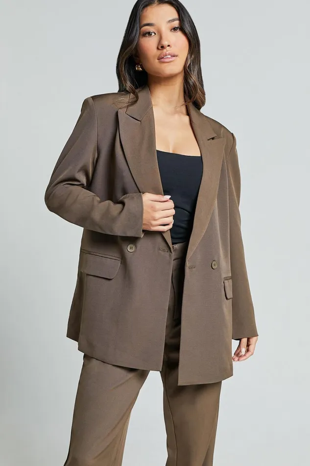 Ophelia Blazer 8211 Double Breasted Blazer In Dark Olive Women Showpo Blazers
