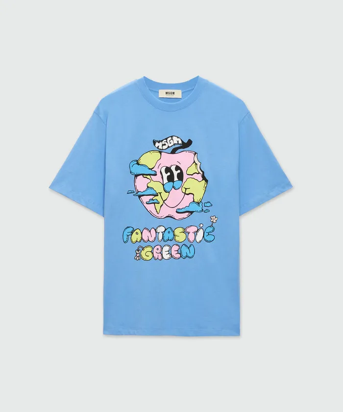 Organic Cotton 034Fantastic Green Burro Studio034 Light Blue TShirt WomenMen MSGM Tshirts