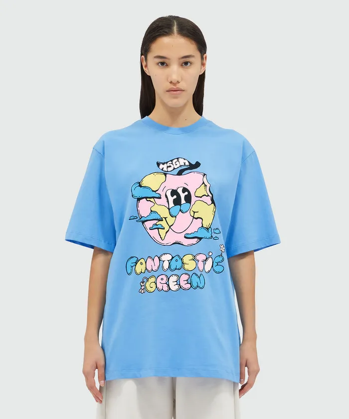Organic Cotton 034Fantastic Green Burro Studio034 Light Blue TShirt WomenMen MSGM Tshirts