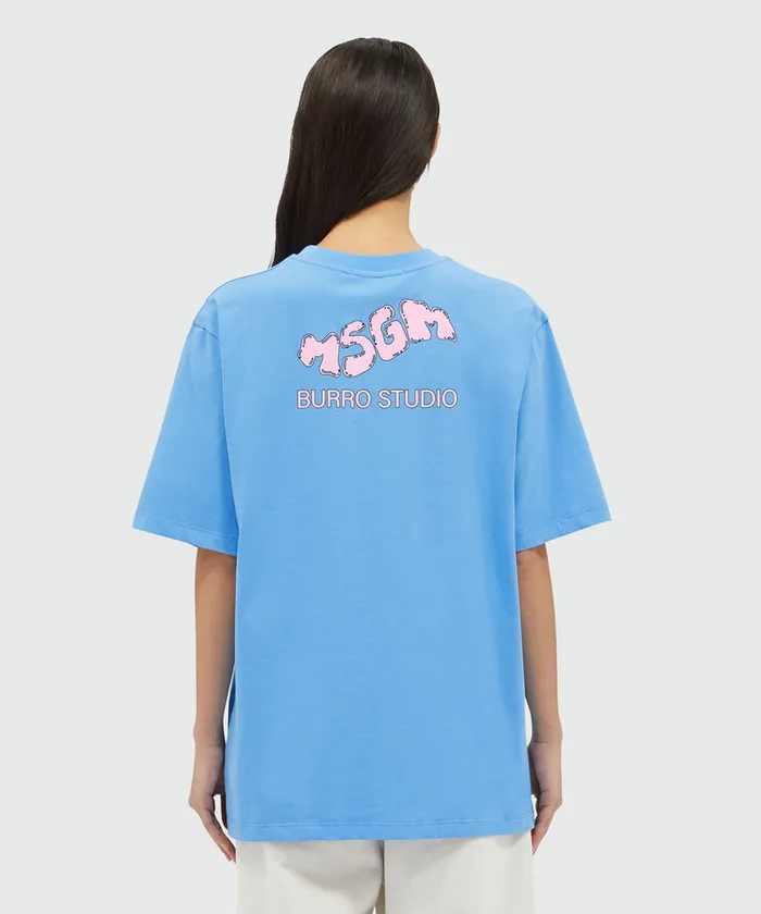 Organic Cotton 034Fantastic Green Burro Studio034 Light Blue TShirt WomenMen MSGM Tshirts