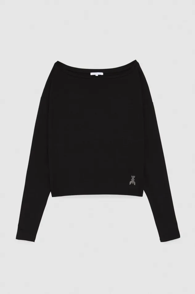 Patrizia Pepe Black Essential Long Sleeved T Shirt Nero Apparel Tops