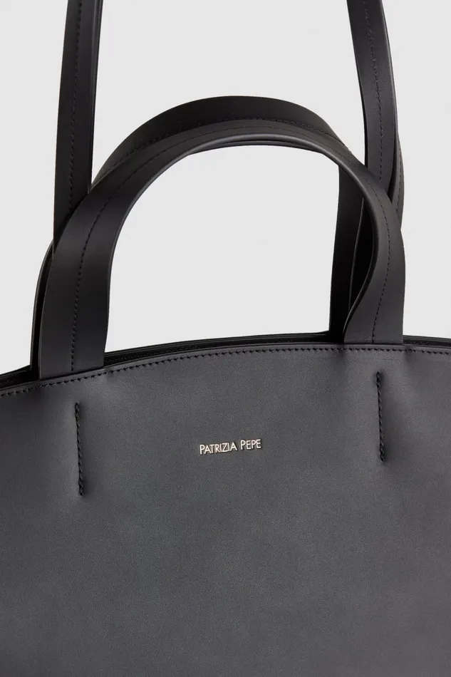 Patrizia Pepe Black Leather Shopper Nero Bags Shoppers