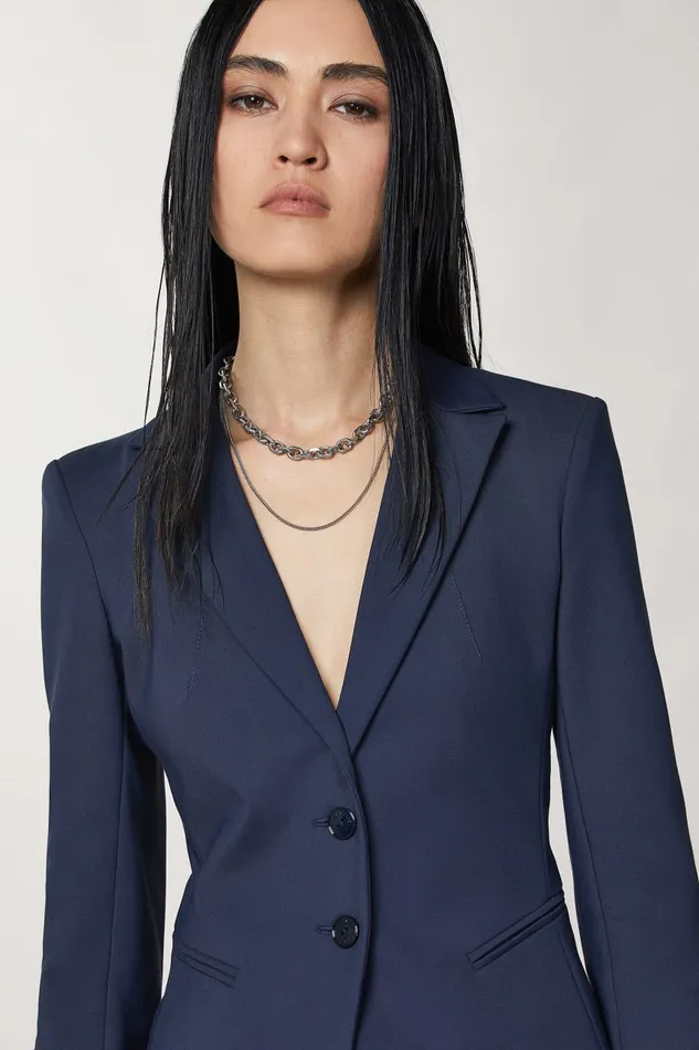 Patrizia Pepe Blue 2 Button Slim Jacket Navy Apparel Blazers