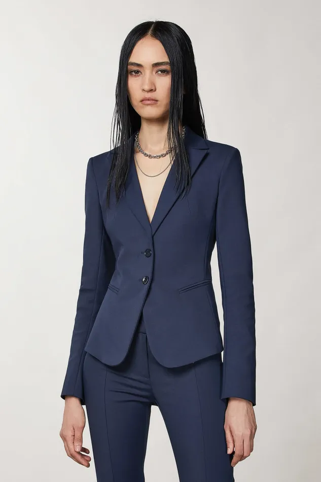 Patrizia Pepe Blue 2 Button Slim Jacket Navy Apparel Blazers