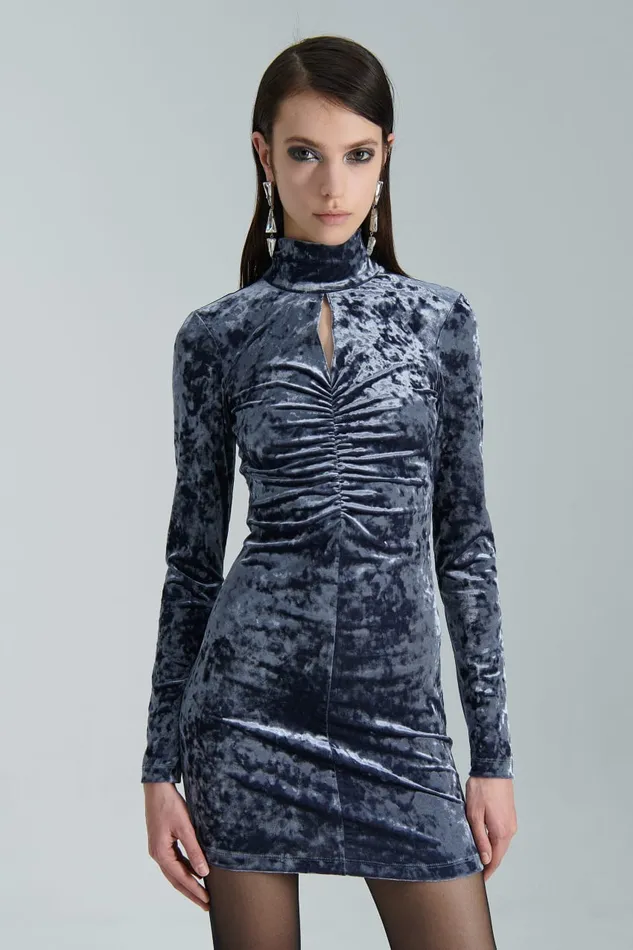 Patrizia Pepe Blue Velvet Dress Essential Atmosphere Blue Apparel Mini