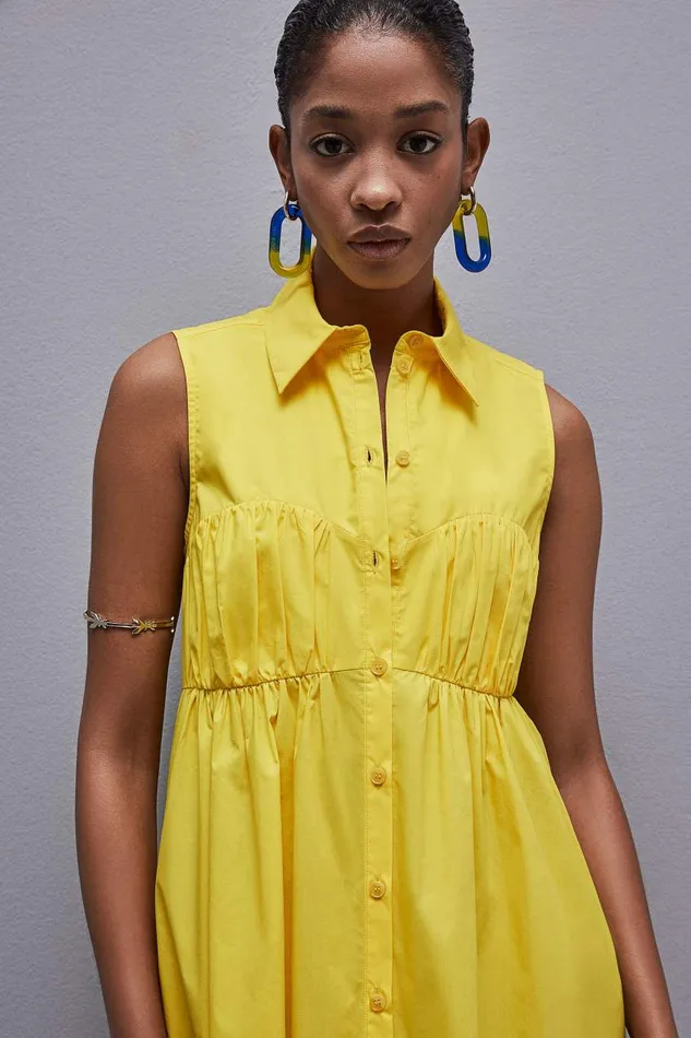 Patrizia Pepe Cotton Chemisier Mini Dress Yellow Dynamic Yellow Apparel Mini
