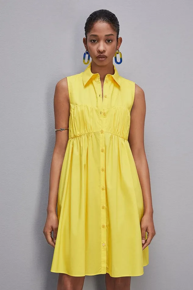 Patrizia Pepe Cotton Chemisier Mini Dress Yellow Dynamic Yellow Apparel Mini