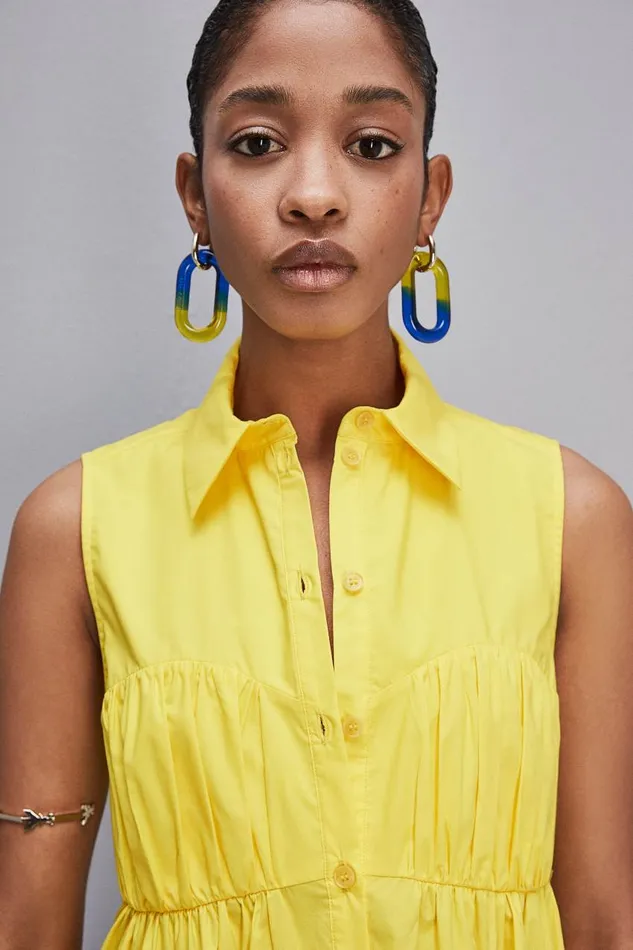 Patrizia Pepe Cotton Chemisier Mini Dress Yellow Dynamic Yellow Apparel Mini
