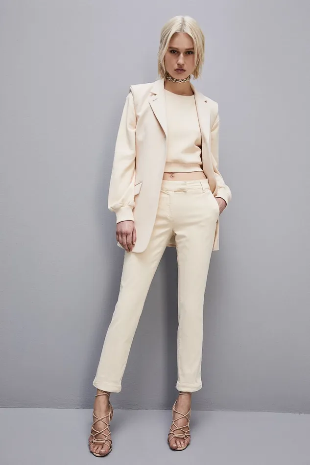 Patrizia Pepe Cotton Satin Chino Pants Beige Ivory Skin Apparel Slim and Skinny
