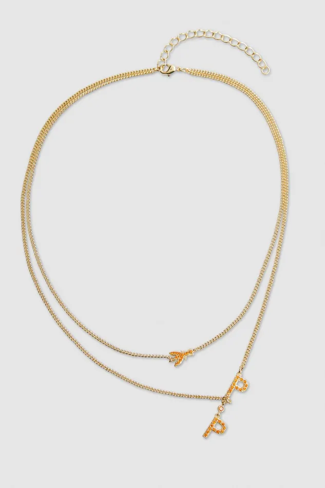 Patrizia Pepe Double Chain Brass Necklace Orange Shiny Orange Accessories