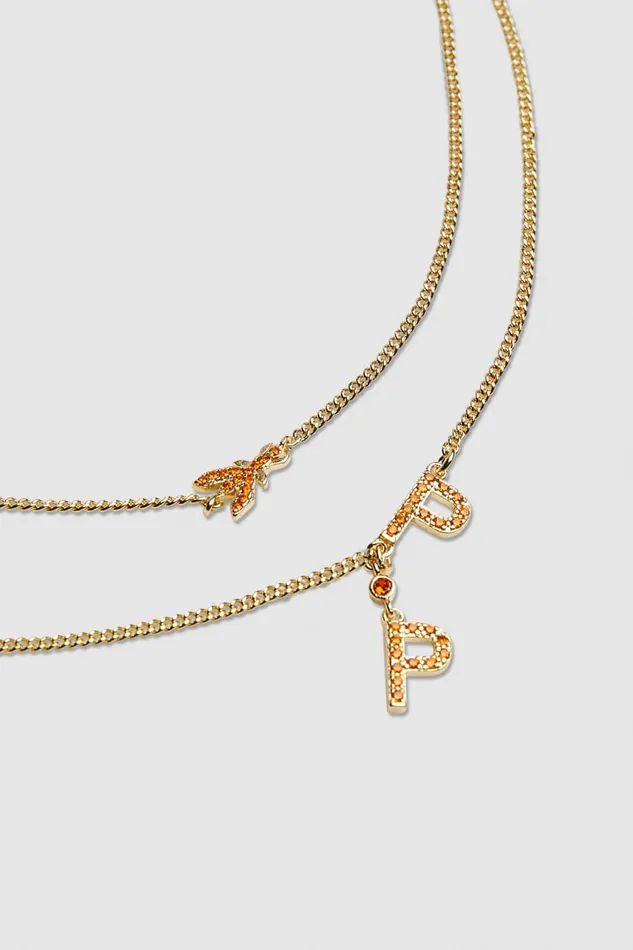 Patrizia Pepe Double Chain Brass Necklace Orange Shiny Orange Accessories