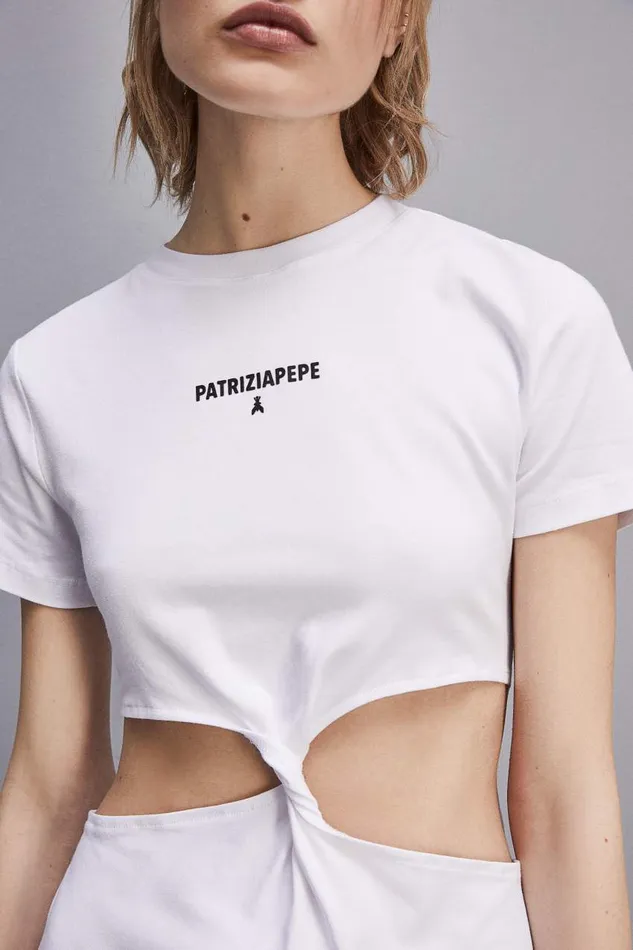 Patrizia Pepe Dress With Cutout In Stretch Cotton Jersey White Bianco Ottico Apparel Mini