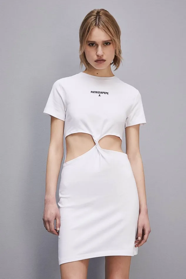 Patrizia Pepe Dress With Cutout In Stretch Cotton Jersey White Bianco Ottico Apparel Mini