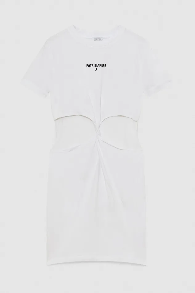 Patrizia Pepe Dress With Cutout In Stretch Cotton Jersey White Bianco Ottico Apparel Mini