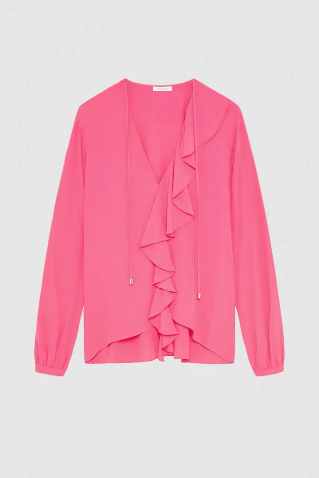 Patrizia Pepe Essential Crepe Blouse Pink Poison Orchid Apparel Blouses