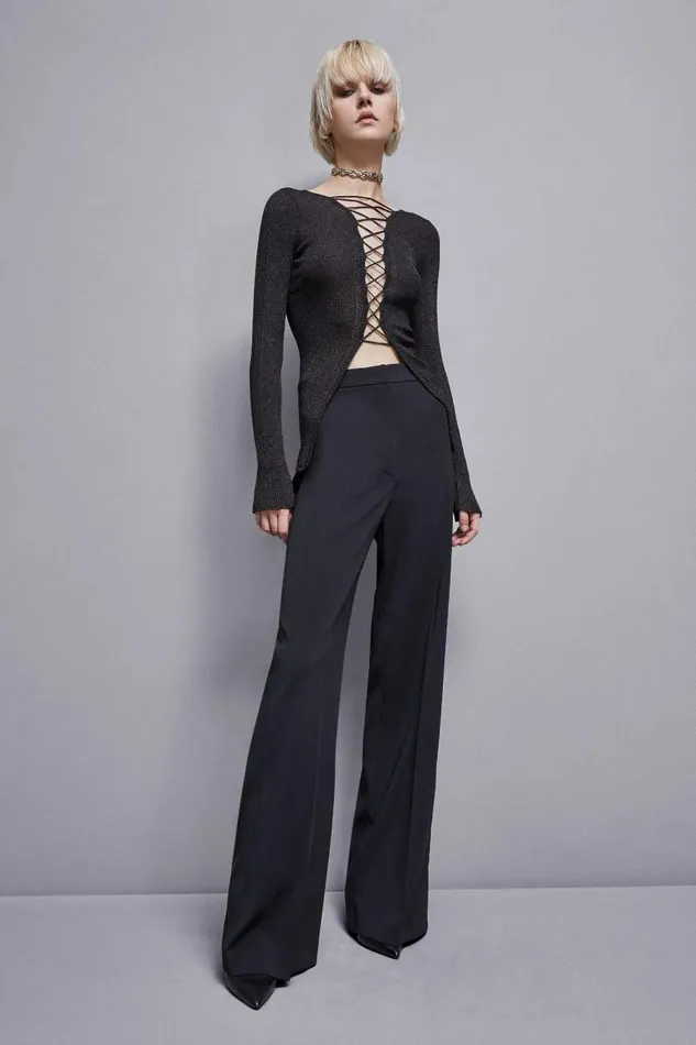 Patrizia Pepe Essential Crepe Palazzofit Pants Black Nero Apparel Palazzo