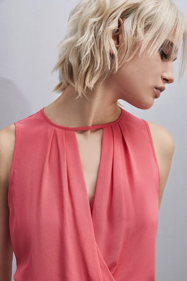 Patrizia Pepe Essential Crossover Top Pink Hybrid Rose Apparel Blouses