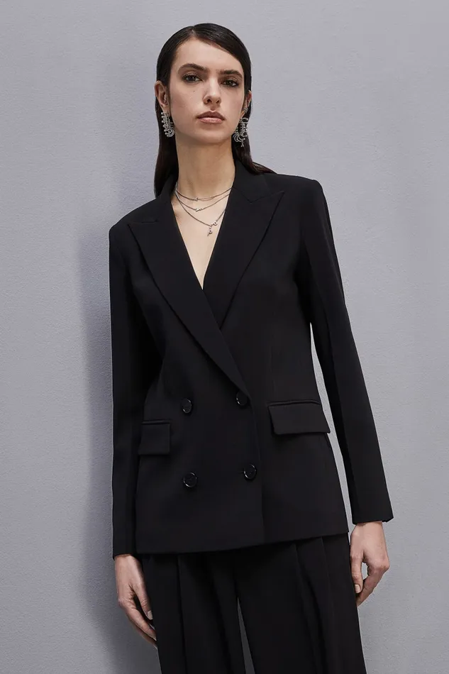 Patrizia Pepe Essential Doublebreasted Jacket Black Nero Apparel Blazers