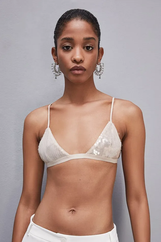 Patrizia Pepe Essential Sequined Bra Beige Ivory Skin Apparel Lingerie
