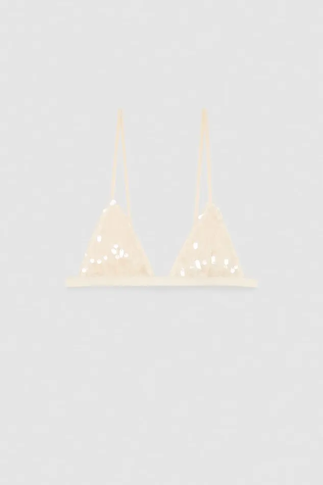 Patrizia Pepe Essential Sequined Bra Beige Ivory Skin Apparel Lingerie