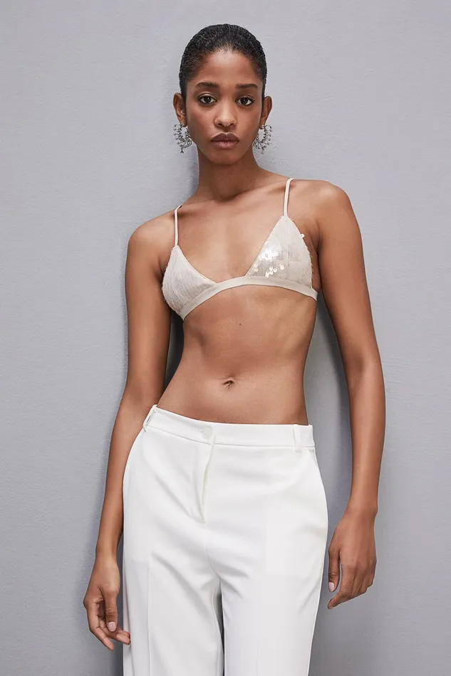Patrizia Pepe Essential Sequined Bra Beige Ivory Skin Apparel Lingerie