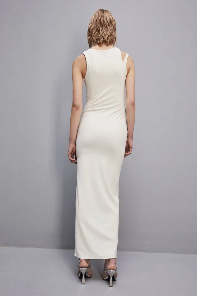 Patrizia Pepe Essential Technical Jersey Vneck Dress White Raw White Apparel Long