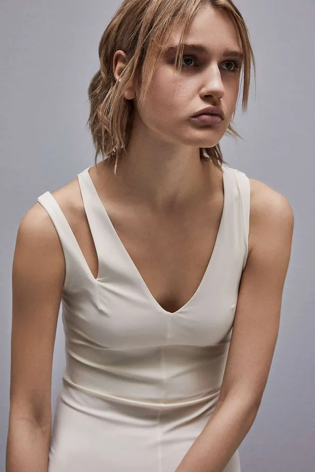Patrizia Pepe Essential Technical Jersey Vneck Dress White Raw White Apparel Long