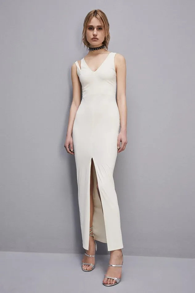 Patrizia Pepe Essential Technical Jersey Vneck Dress White Raw White Apparel Long