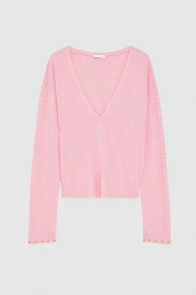 Patrizia Pepe Essential Wool Ribbed Sweater Pink Cold Pink Apparel Sweaters