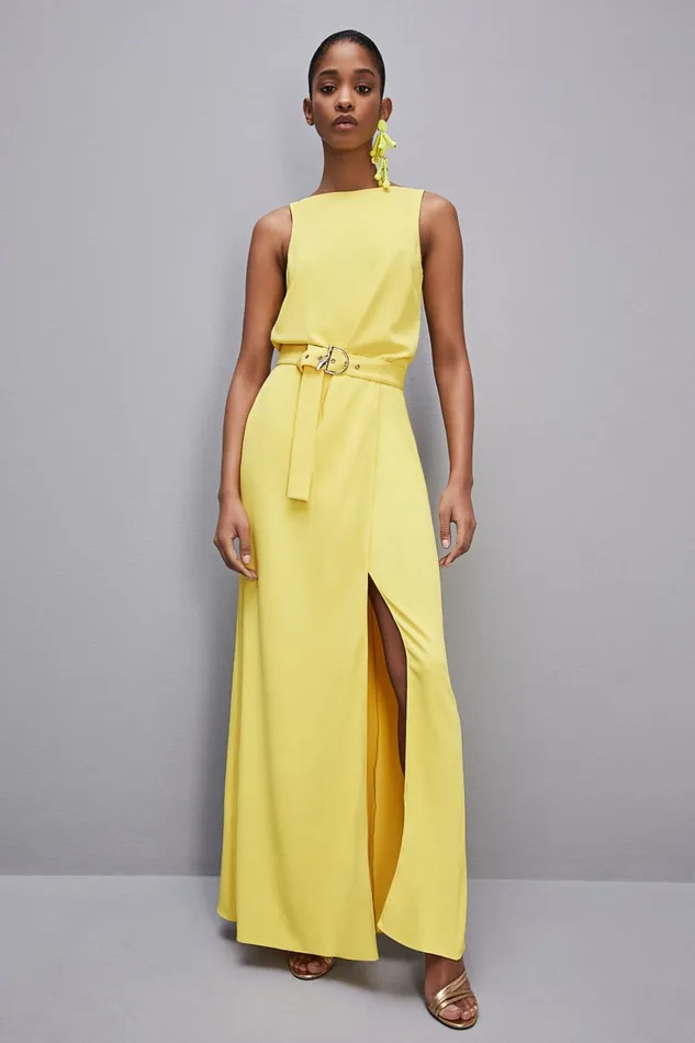 Patrizia Pepe Extra Long Soft Sleeveless Dress In Twill Yellow Dynamic Yellow Apparel Long