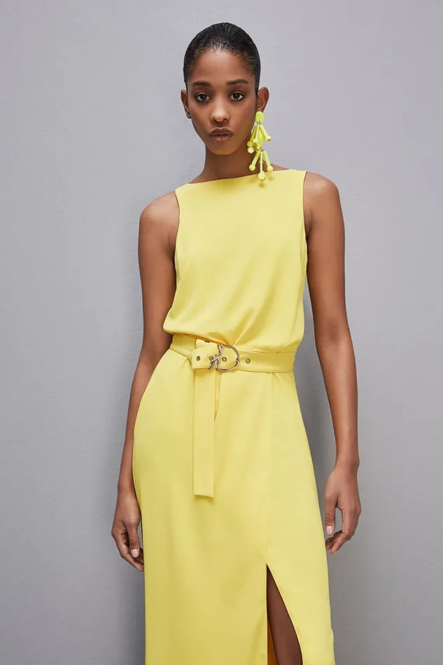 Patrizia Pepe Extra Long Soft Sleeveless Dress In Twill Yellow Dynamic Yellow Apparel Long