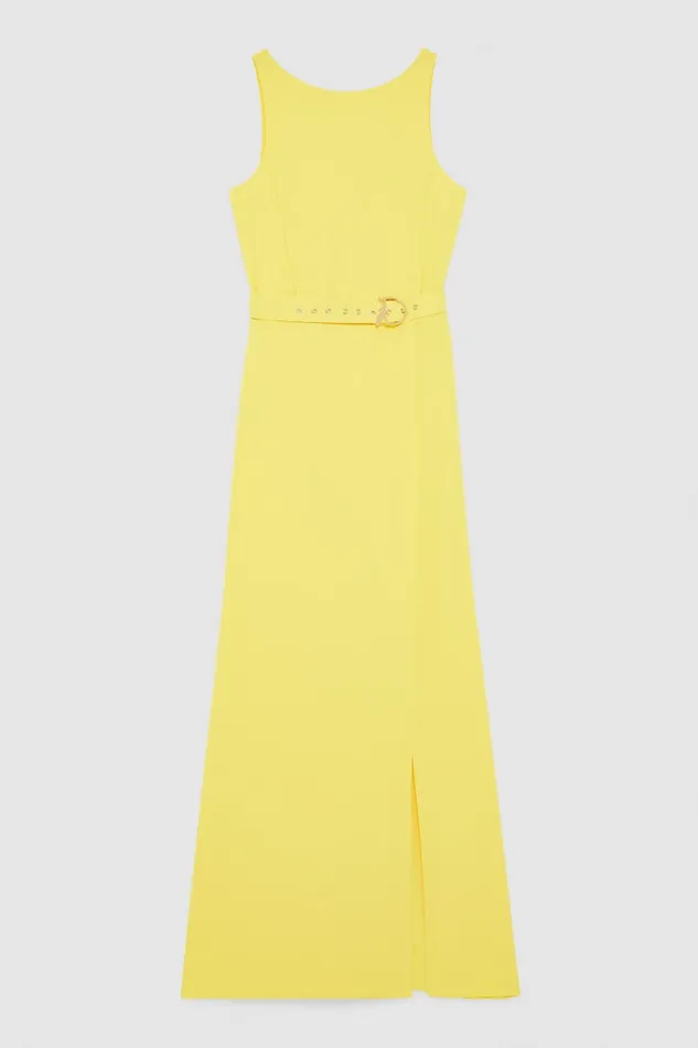 Patrizia Pepe Extra Long Soft Sleeveless Dress In Twill Yellow Dynamic Yellow Apparel Long