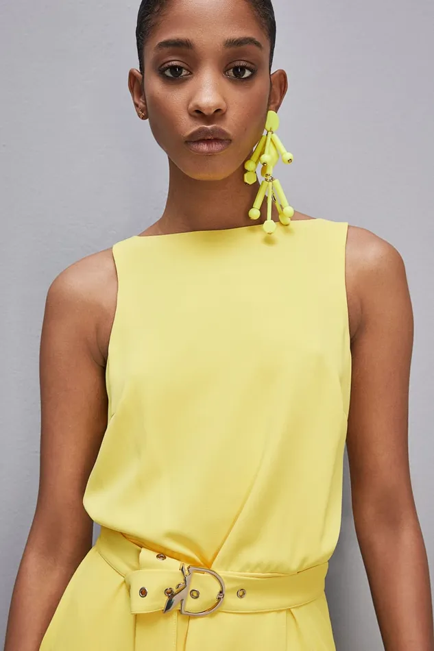 Patrizia Pepe Extra Long Soft Sleeveless Dress In Twill Yellow Dynamic Yellow Apparel Long