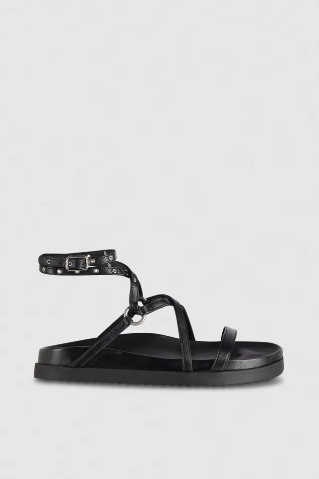Patrizia Pepe Flat Sandals With Laces Black Nero Footwear