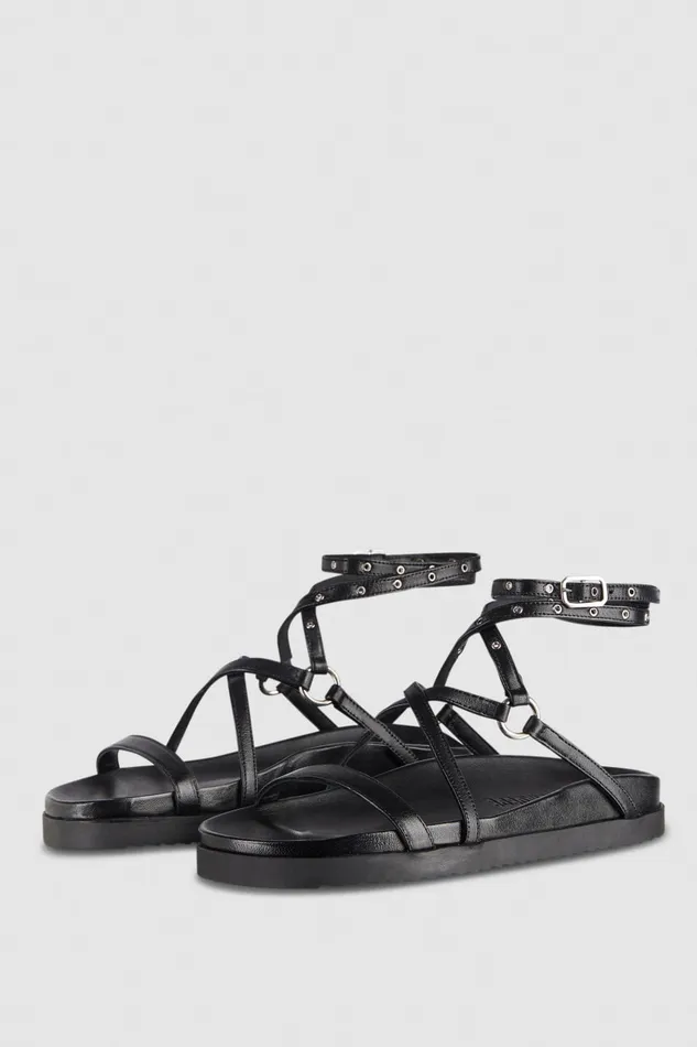 Patrizia Pepe Flat Sandals With Laces Black Nero Footwear