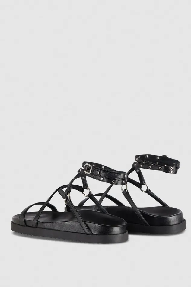 Patrizia Pepe Flat Sandals With Laces Black Nero Footwear