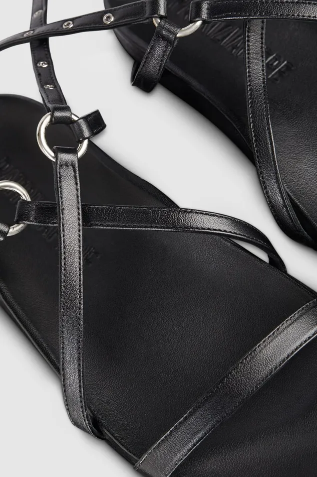 Patrizia Pepe Flat Sandals With Laces Black Nero Footwear