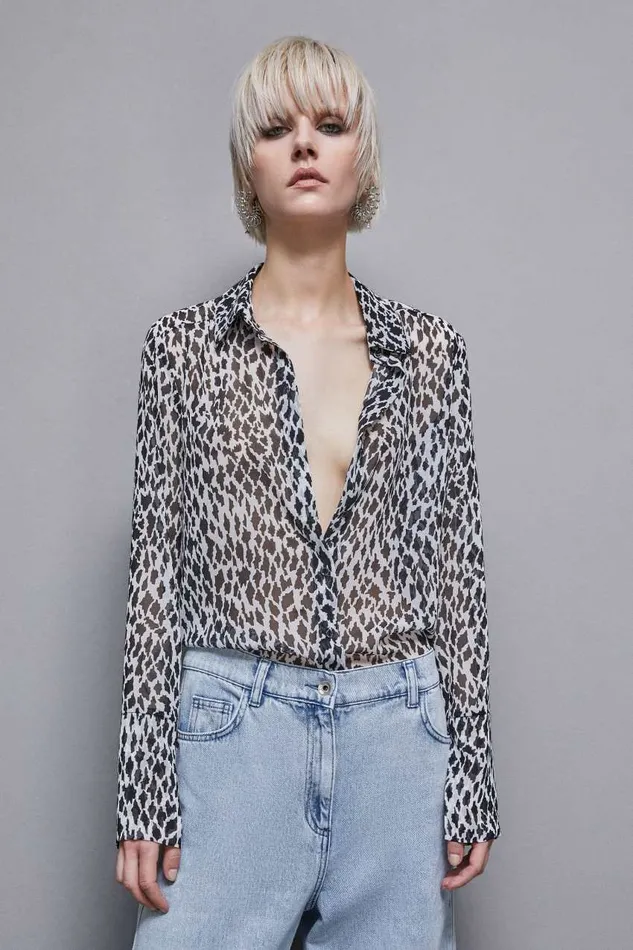 Patrizia Pepe Flowing Patterned Shirt White Black White Fantasy Apparel Shirts
