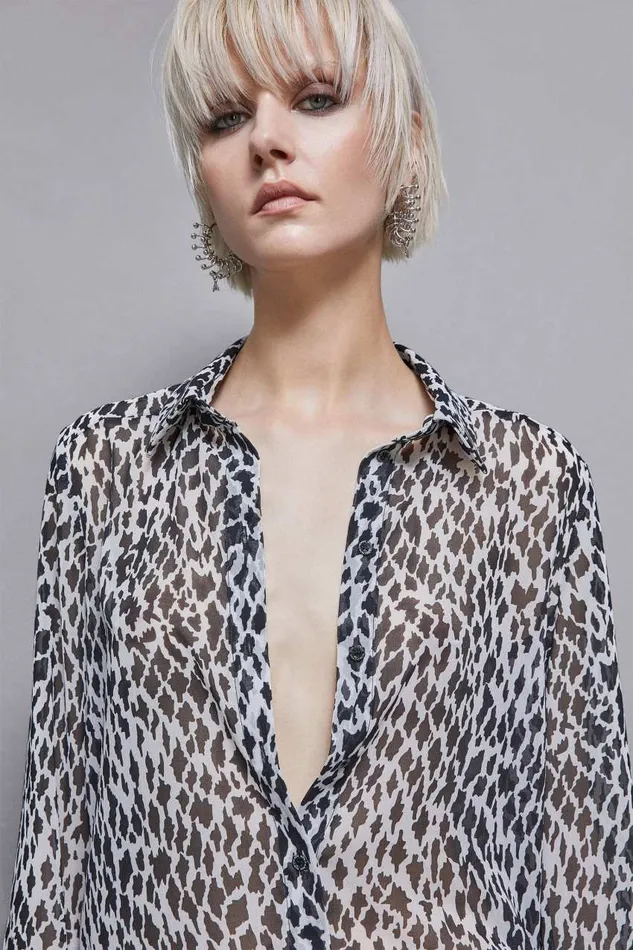 Patrizia Pepe Flowing Patterned Shirt White Black White Fantasy Apparel Shirts