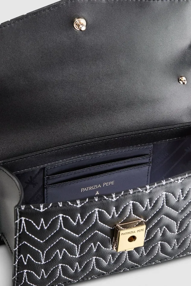 Patrizia Pepe Fly Bamby Quilted Leather Bag Black Black Monogram Bags Handbags