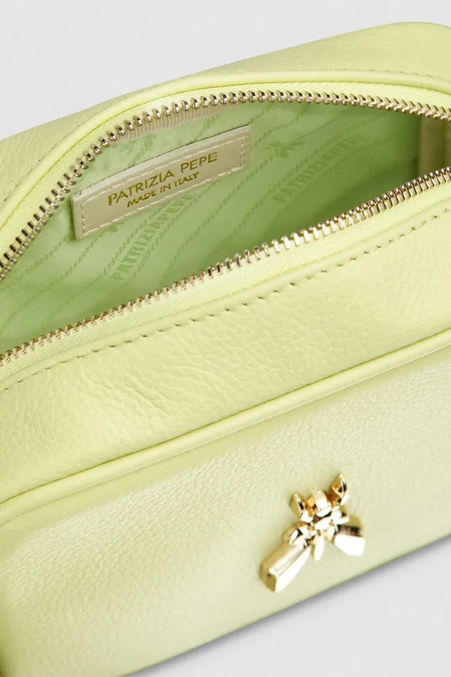 Patrizia Pepe Fly Camera Leather Shoulder Bag Yellow Light Sunny Lime Bags Crossbodys