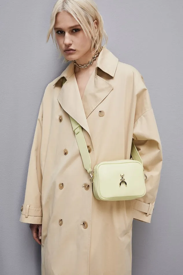 Patrizia Pepe Fly Camera Leather Shoulder Bag Yellow Light Sunny Lime Bags Crossbodys