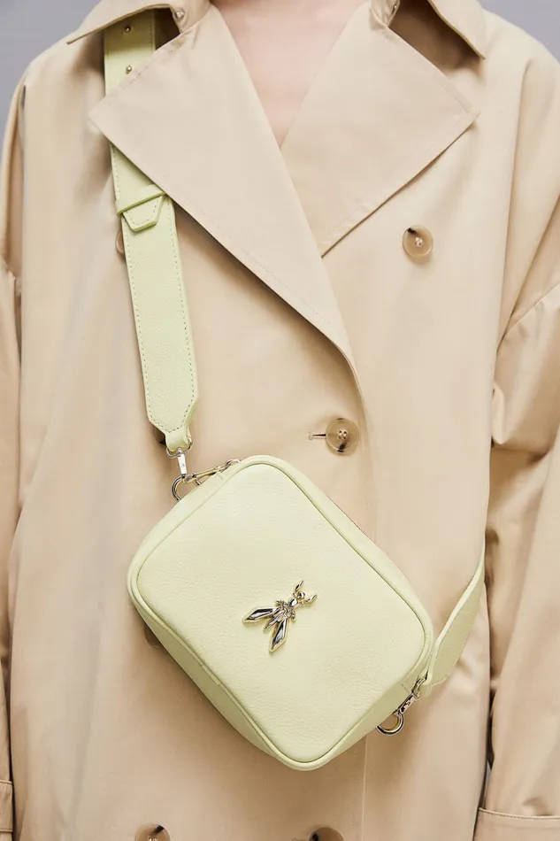 Patrizia Pepe Fly Camera Leather Shoulder Bag Yellow Light Sunny Lime Bags Crossbodys