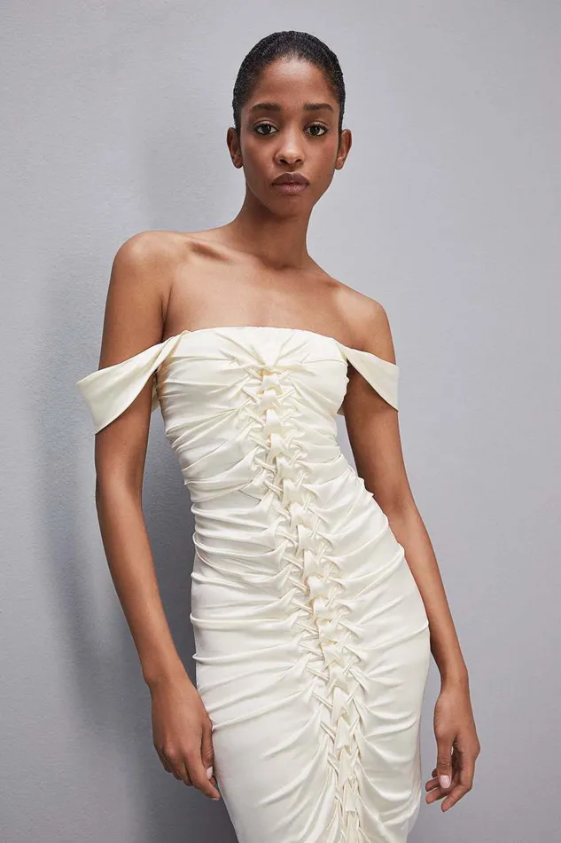 Patrizia Pepe Handembroidered Dress In Certified Viscose White Raw White Apparel Midi