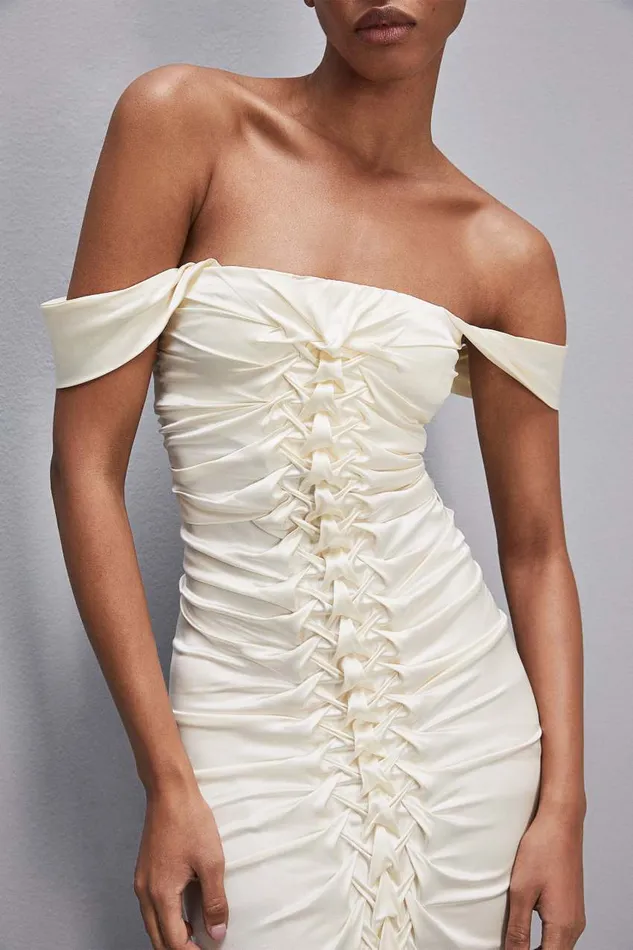 Patrizia Pepe Handembroidered Dress In Certified Viscose White Raw White Apparel Midi