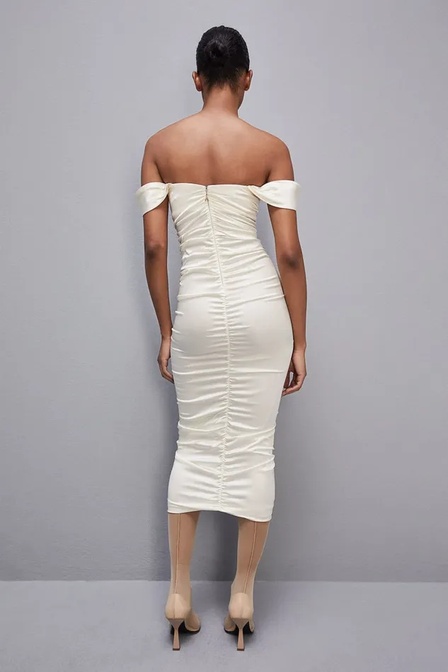 Patrizia Pepe Handembroidered Dress In Certified Viscose White Raw White Apparel Midi