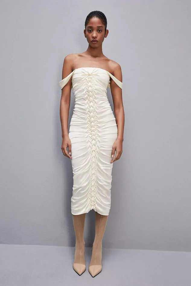 Patrizia Pepe Handembroidered Dress In Certified Viscose White Raw White Apparel Midi